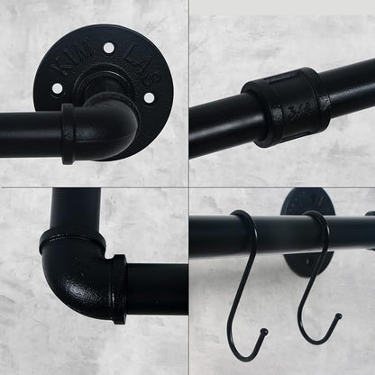 HouseAid 24 Inch Industrial Pipe Towel Bar, Farmhouse Iron Hand Towel Holder, Vintage Style Towel Rod for Bathroom, Wall Mounted, Matte Black (Hook Included)