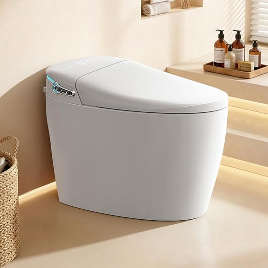 Smart Toilet with Bidet Built-in: Bidet Toilet with 4 Washing Modes Child Friendly, Toilet Bidet with Heated Seat, One Piece Toilet with Warm Water, Dryer, Remote, Foot Sensor, Auto Flush Lid&Seat