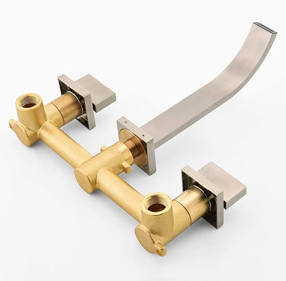 sumerain Brushed Nickel Bathroom Faucet Wall Mount Lavatory Faucet with Rough in Valve