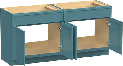 66 Inch Bathroom Vanity Base Only, Double Vanity Cabinet with Soft Closing Door, 2ea 33 inch Cabinet, Without Top,Green