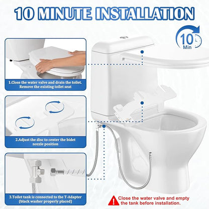 Bidet Attachment for Toilet, Non-Electric Ultra-Slim Bidet Toilet Seat Adjustable Water Pressure with Self-Cleaning Dual Nozzle (Frontal & Rear Wash), White
