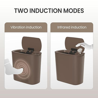 Cesun Automatic Motion Sensor Bathroom Trash Can with Lid, 2.6 Gallon Touchless Trash Bin, Smart Plastic Slim Garbage Can Small Brown Wastebasket for Toilet, Office, rv, Bedroom, Living Room | Motion Sensor, Plastic, Touchless, Odor Control, Smart Garb...