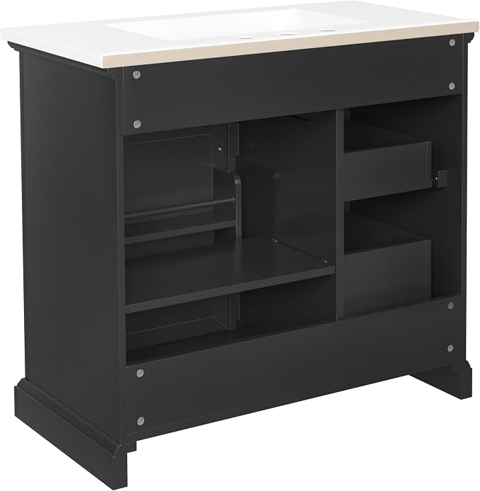 36" Bathroom Vanity with Ceramic Sink,Freestanding Storage Cabinet w/Soft-Close Door and 2 Tip-Out & 2 Drawers,Undermount Single Basin Bath Vanity Set w/Adjustable Shelf,Black