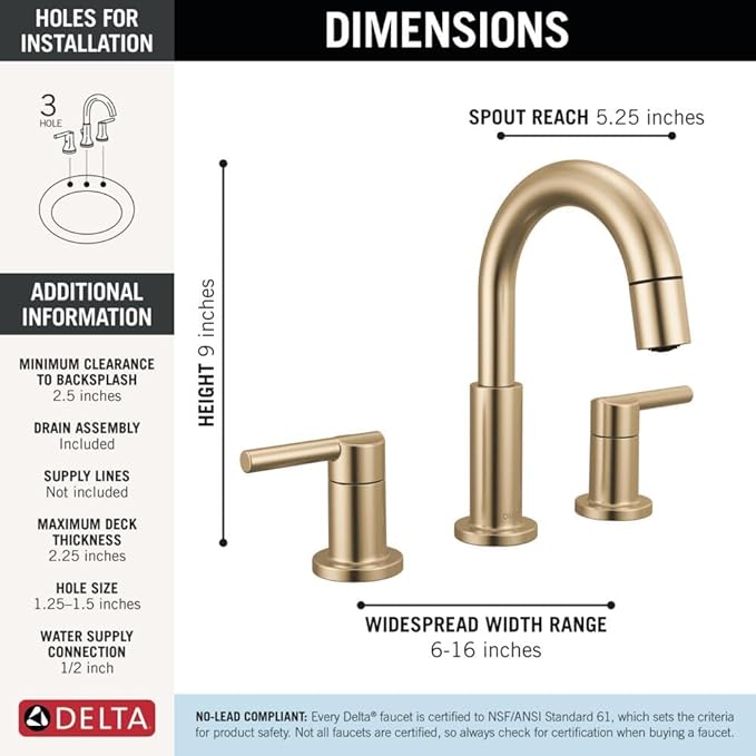 Delta Nicoli Brushed Gold Bathroom Faucet with Sprayer, 8 Inch 3 Hole Widespread Bathroom Sink Faucet with Pull Out Sprayer, Push-Pop Drain, Champagne Bronze 35749LF-CZPD