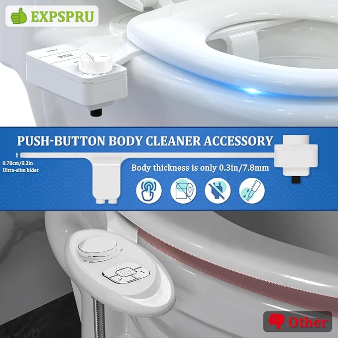 Bidet Attachment for Toilet,Non Electric Ultra-Slim Cold Water Bidet Toilet Seat Attachment,Adjustable Water Pressure,Self-cleaning Dual Nozzle (Frontal & Rear Wash),Easy to Install,White