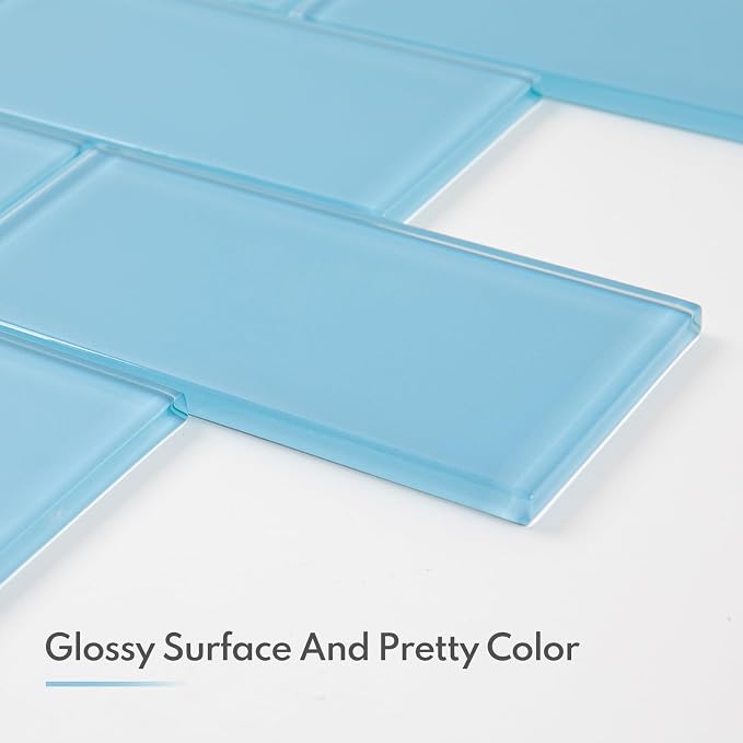 Blue Glass Subway Tile, Glass for Bathroom Kitchen Shower Backsplash Wall, 3 x 6 Inches, 4 Sq.Ft.