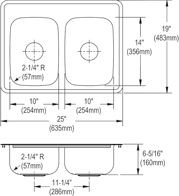 Elkay Dayton D225194 Equal Double Bowl Drop-in Sink, 25 x 19 x 6.5, Stainless Steel