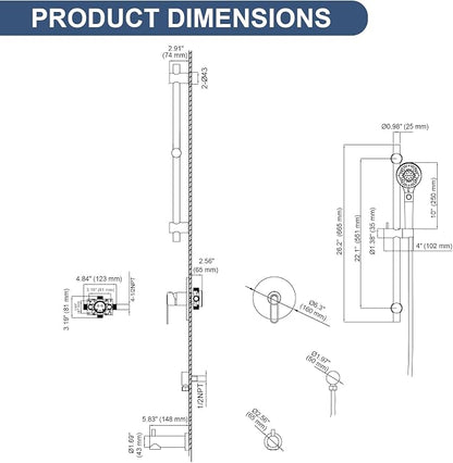 Taplong Black Bathtub Shower Faucet Set with slide bar Shower System with Tub Spout,8 Setting Handheld with ON/OFF Pause Switch, Tub Shower Faucet Kit for Bathroom-TP049B