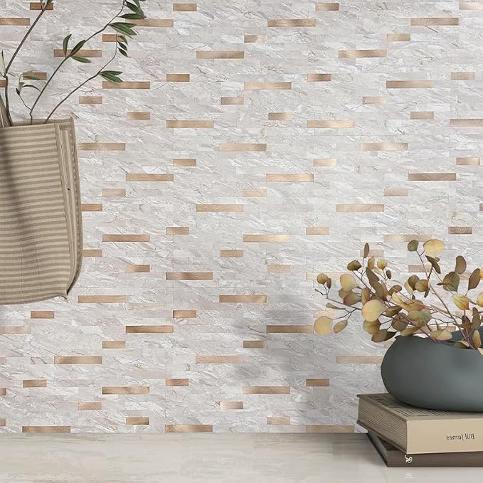 DICOFUN 10 Sheets Marble Look Peel and Stick Backsplash Wall Tile, PVC Kitchen Backsplash Peel and Stick in Light Brown, 9.4 sq.ft