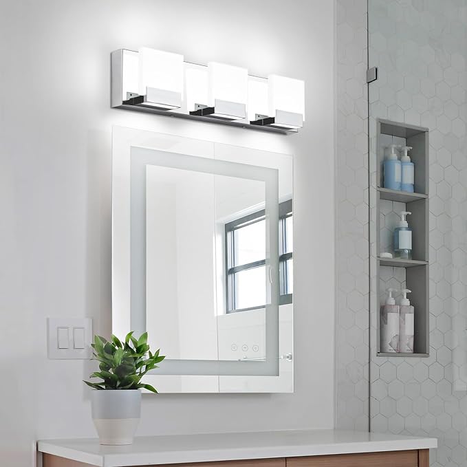 Chrome Bathroom Vanity Lights - 3 Light Modern Bathroom Light Fixtures - LED Vanity Lighting Fixtures 6000K Cool Whtie
