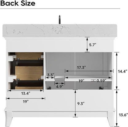42 Inch Bathroom Vanity with Sink, Farmhouse Bathroom Vanity Set with Quartz Countertop, Painted Bathroom Storage Cabinet with Soft Closing Doors & Dovetail Pine Drawers, White