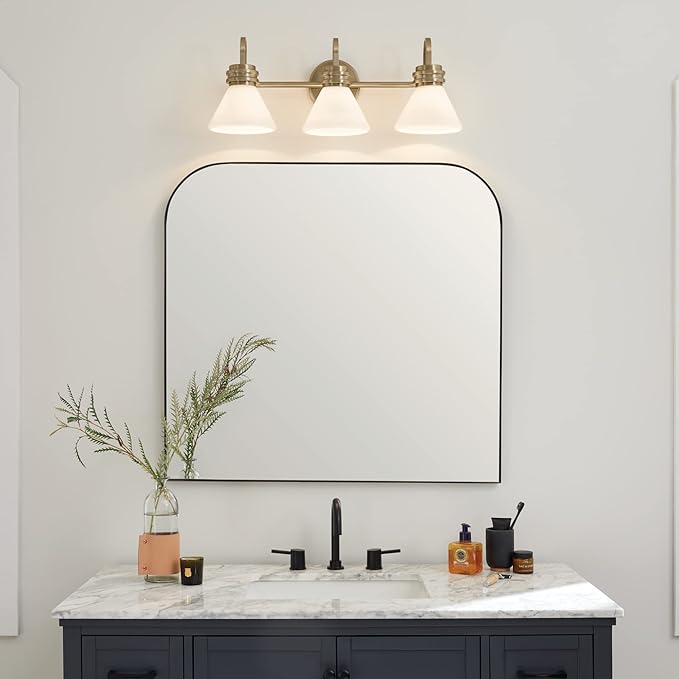 Kichler Farum 26" 3-Light Vanity Light with Opal Glass in Champagne Bronze, for Single or Double Vanity, Over a Mirror, Powder Room, Bathroom, (26" W x 9.5" H) 55155CPZ