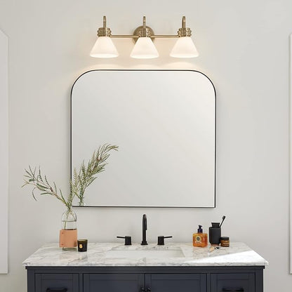 Kichler Farum 26" 3-Light Vanity Light with Opal Glass in Champagne Bronze, for Single or Double Vanity, Over a Mirror, Powder Room, Bathroom, (26" W x 9.5" H) 55155CPZ