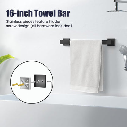 Bathroom Hardware Accessories Set: Bath Towel Bar Set, Towel Racks for Bathroom Wall Mounted, SUS304 Stainless Steel (Matte Black, 10-Pieces)