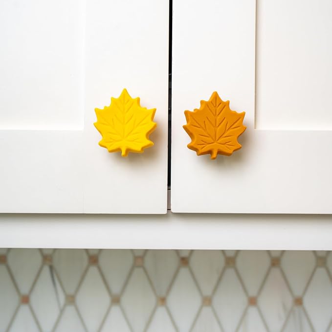 Knobēz 12pk Fall Cabinet Knob Covers - Leaf Decorative Knob Covers | Holiday knob covers for cabinets and drawers. Stretchy fabric fits 1 to 1.5 inch hardware. Seasonal home decor upgrade