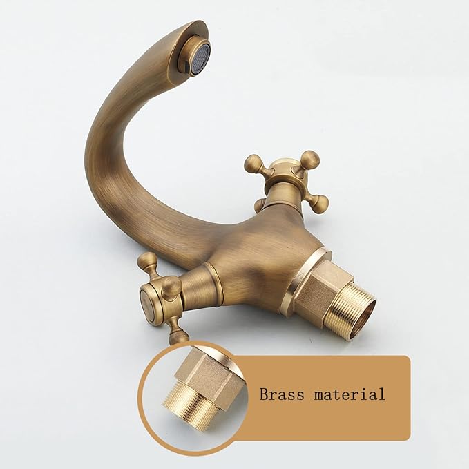 Vintage Brass Bathroom Faucet with Double Cross Handles Single Hole Mixer for Hot and Cold Water Retro Gold Vanity Tap for Bathroom Sink，Cromo