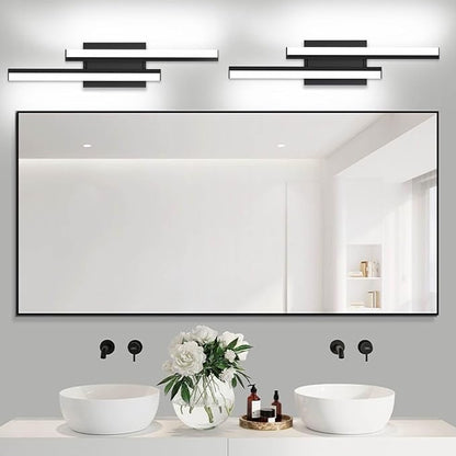 Bathroom Light Fixture Over Mirror Retractable Vanity Light Bar | 5CCT 24 Inch Modern LED Dimmable Black Bathroom Lamp IP44 25W 2200LM - Wall Light Fixture ETL Certified (2 Pack)