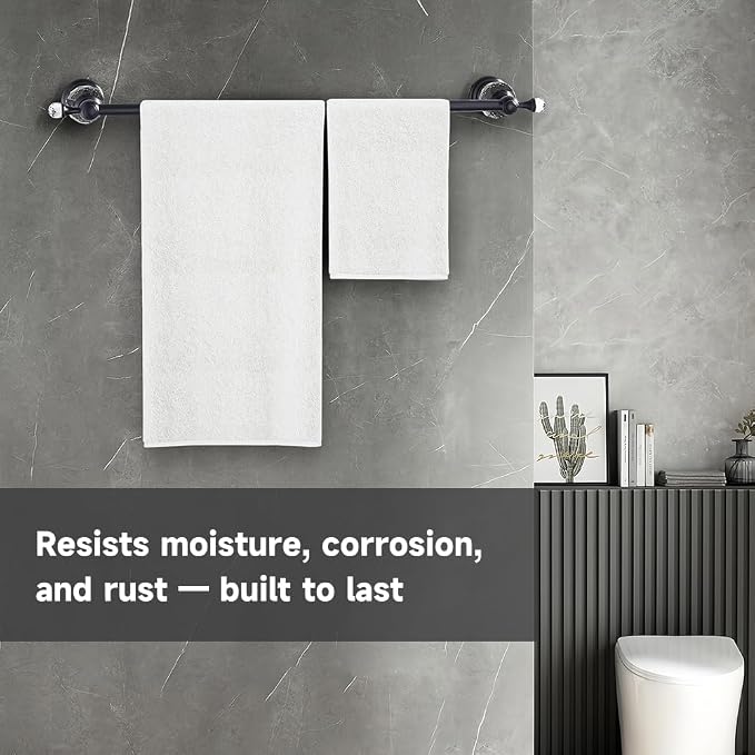 Crystal Black Towel Bar, Adjustable 24 INCH Bathroom Towel Holder Bar, Matte Black Single Towel Rack Hanger Home Towel Holder Rod for Bathroom Wall Mounted