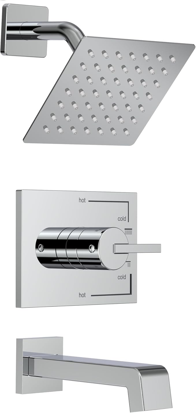 SOOOHOT Shower Faucet Set, Tub Shower Faucet with 6-Inch Rainfall Shower Head and Tub Spout, Shower Tub Faucet Set Complete (Included Shower Valve), Tub Shower Trim Kit, Polished Chrome