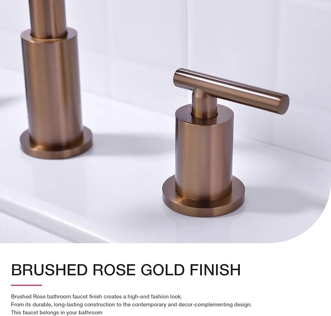 TRUSTMI 2 Handle 8 Inch Bathroom Faucet with Pop Up Drain and cUPC Water Supply Lines Assembly, Brass Bronze 3 Hole Widespread Vanity Sink Tap, Brushed Rose Gold