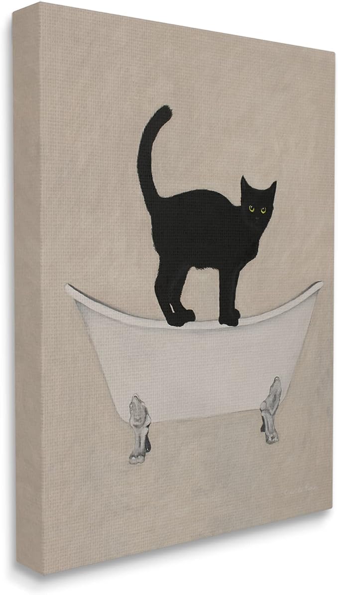 Black Cat Claw Foot Bathtub, 24 x 30 Inch Canvas Wall Art | Stupell Industries · By Coco de Paris · Ready to hang · Bathroom novelty decor · Made in USA