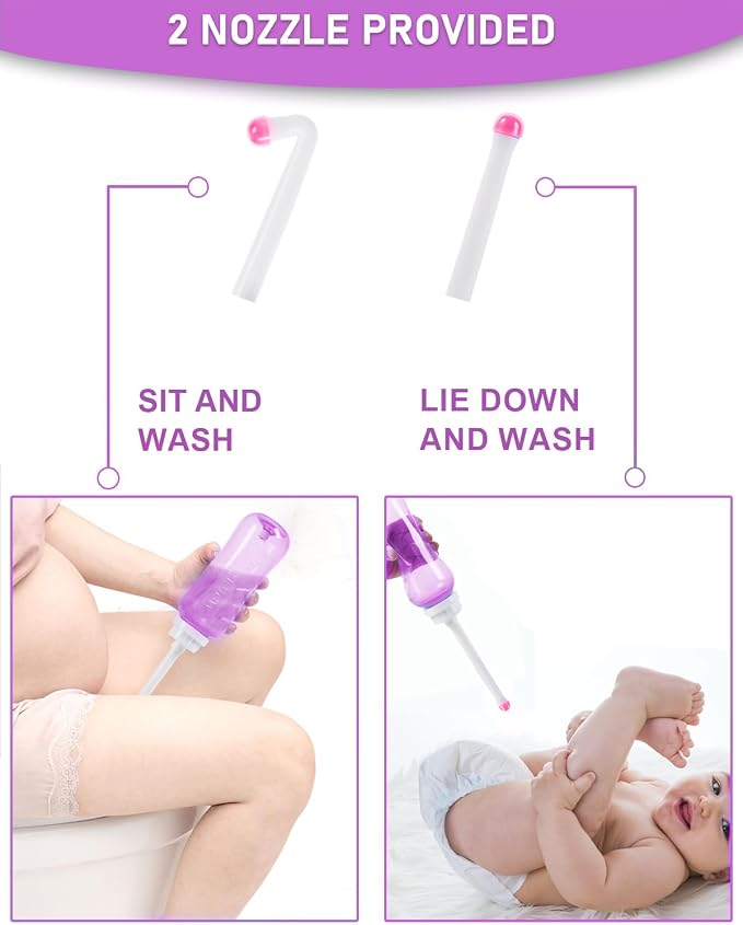 Peri Bottle for Travel Bidet - Care,Portable Travel Squeeze Bottle Bidet for Women Personal Hygiene Cleaning,2 Tubes for Baby Mom and 16.9OZ (Purple)