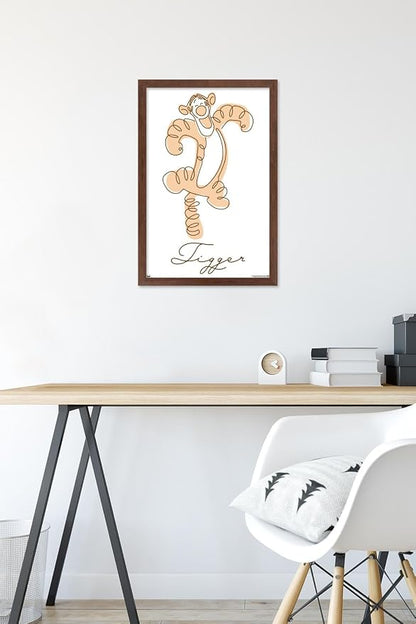 Trends International Disney Simple Moments Line Art - Tigger Wall Poster, 22.4L x 14.7W, Mahogany Framed Version