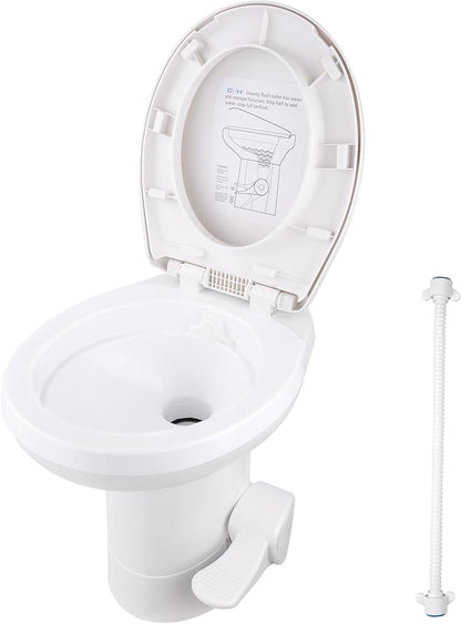 Yescom RV Camper Toilets Gravity Flush 20" High Elongated Foot Pedal for | Travel Trailer Motorhome Caravan White HDPE Portable Restroom Toilet Fits for Marine