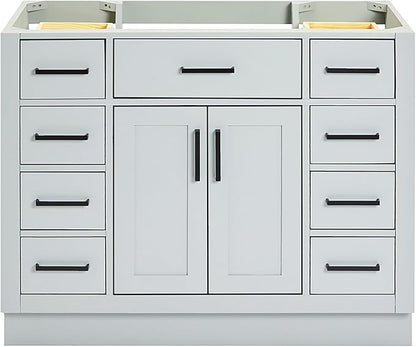 ARIEL Hepburn 42-inch Bathroom Vanity Base Cabinet,Solid Wood, 2 Soft Closing Doors, 9 Dovetail Drawers, Grey