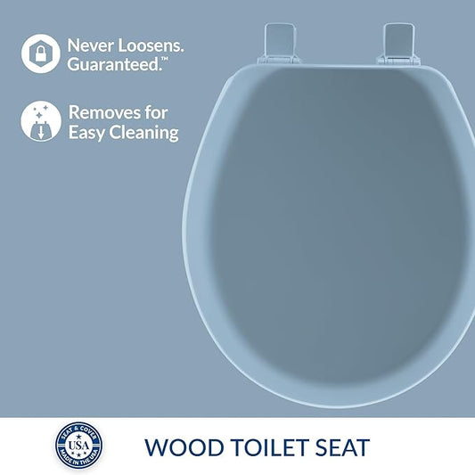Mayfair Cameron Sky Blue Toilet Seat, Non Slip Heavy Duty Wood, Easy Clean, Made in USA, Round (Pack of 2)