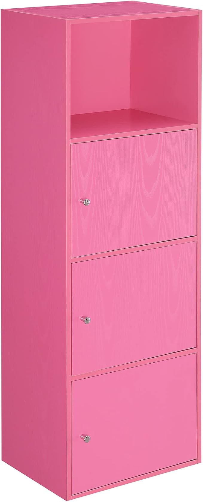 Xtra Storage Three-Door Cabinet with Shelf in Pink Wood Finish