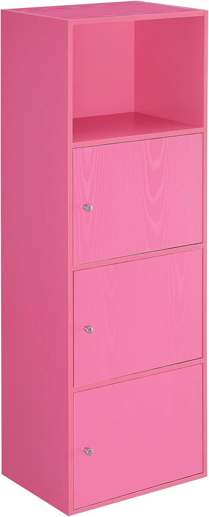 Xtra Storage Three-Door Cabinet with Shelf in Pink Wood Finish