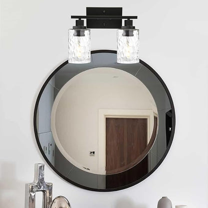 MELUCEE Indoor Wall Sconce Lighting 2-Light Black with Clear Hammered Glass | Modern Bathroom Vanity Light Fixtures Wall Lamp for Mirror Cabinets Powder Room (Patent No.: US D963914 S)
