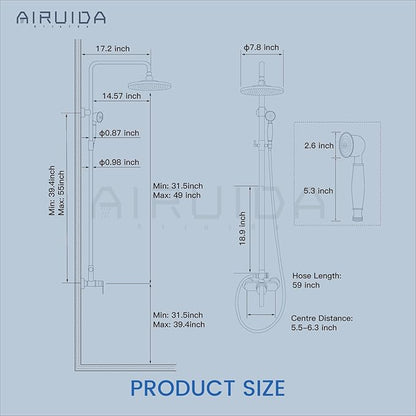 Airuida Exposed Shower System, 8 Inch Rainfall Shower Head with Handheld Spray, Single Handle Wall Mount Shower Faucet Set, Solid Brass Dual Function Exposed Pipe Fixture for Bathroom,Chrome Polish