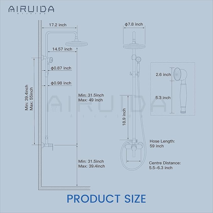 Airuida Exposed Shower System,8 Inch Rainfall Shower Head with Handheld Spray,Single Handle Wall Mount Shower Faucet Set,Solid Brass Dual Function Exposed Pipe Fixture for Bathroom,Oil Rubbed Bronze