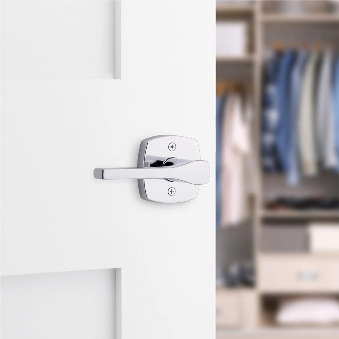 Kwikset Tripoli Dummy Door Handle, Single Sided for Closets, French Double Doors, and Pantry, Polished Chrome Non-Turning Reversible Interior Push/Pull Lever (Pack of 2)