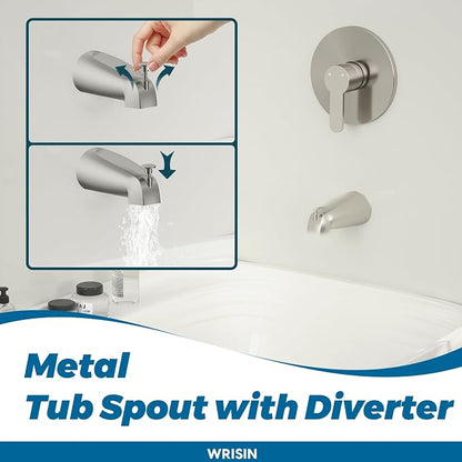 Tub Shower Faucet Set with Valve, WRISIN Shower Faucets Sets Complete Brushed Nickel with 6 Inch High-Pressure Rian Showerhead