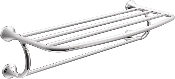 Moen YB2894CH Eva 24-Inch Wide Bathroom Hotel-Style Towel Shelf with Towel Bar, Chrome