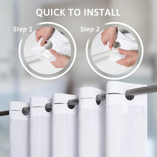 Furlinic White No Hook Shower Curtain Fabric 60x72 Inch,Polyester Waterproof Bathroom Curtain with 8 Plastic Built-in Grommets,Modern Luxury Hotel Style Washable Decorative Shower Curtains