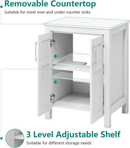 YOURLITE Bathroom Vanity, 24" Modern White Bathroom Cabinet