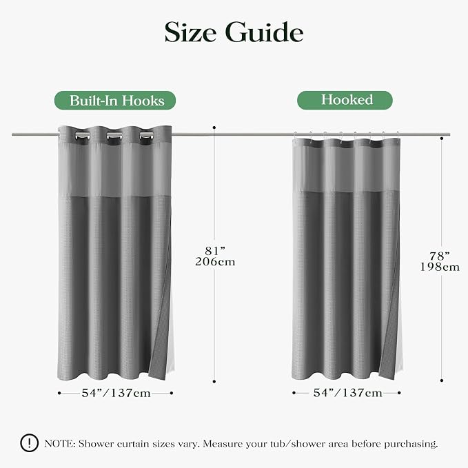 Grey Hook Free Waffle Shower Curtain & Snap-in Fabric Liner,54x81 | Less Time to install, 3 in 1 Fabric Shower Curtain and Liner Set with Magnets, Stall, Long, Shower Curtains for Bathroom