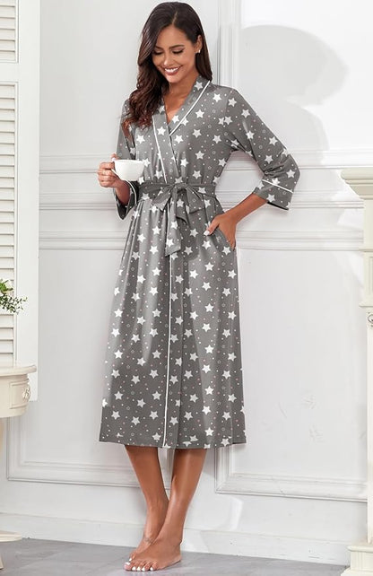 PrinStory Womens Robe Long Knit Bathrobe Lightweight Soft Robes Ladies Bath Robe