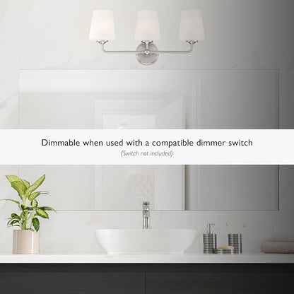 Design House Stasia Vanity Light, 3-Light, Sleek Modern Arms, Frosted Glass Glow, Dimmable, Dual-Mount Option, E26 Socket, Satin Nickel, 23.8 in L x 6.7 in W x 11.0 in H, 589291
