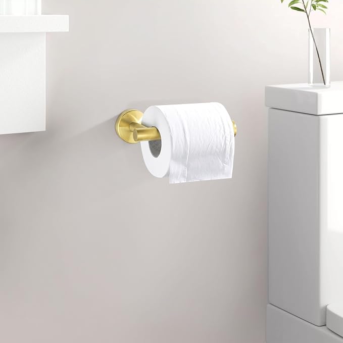 Leyden Toilet Paper Holder Towel Ring Brushed Gold Bathroom Hardware Hand Towel Holder Bathroom Accessories Set Wall Mount Stainless Steel 2 Pieces