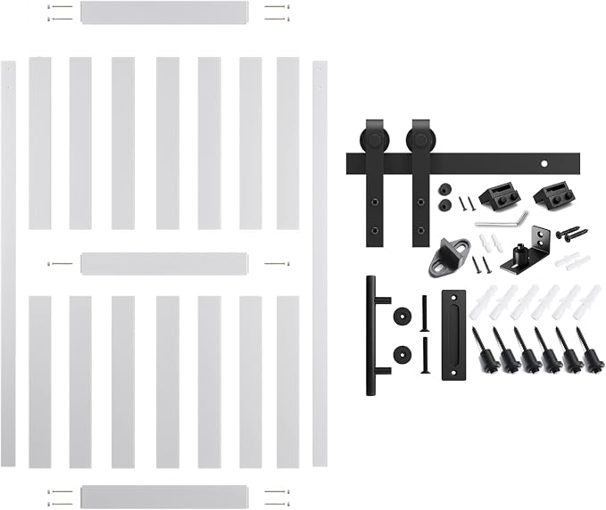 48''x84'' Sliding Barn Door with 8 Ft Barn Door Hardware Kit | Pre-Drilled Holes Easy Assembly - Include Installation Manual, Water-Proof PVC Surface, H-Frame, White