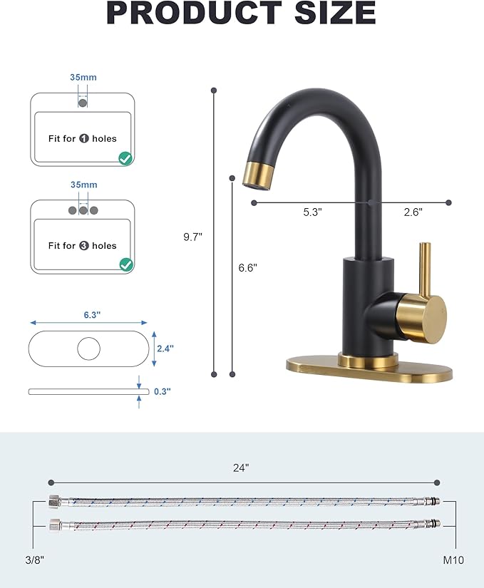 Modern Bar Sink Faucet: Single-Handle Black and Gold Bathroom Kitchen Sink Faucet, 1 Hole Wet Bar Sink Faucets with 360°Swivel Spout for bar RV Laundry Farmhouse