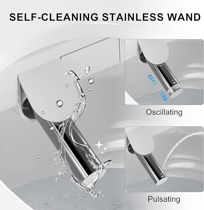 Bidet Toilet Seat Elongated,Instant Heating, Feminine Wash And Front And Rear Wash, Adjustable Temperature, Wireless Remote Control, Self-Cleaning Nozzle, LED Light, Slow-Down Function,Easy To Install