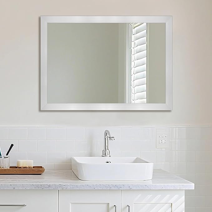 Bathroom Mirror for Over Sink 36x24 Inch Rectangular Wall Mirror, Nickel | Framed Wall Mounted Mirror, Hangs Horizontally or Vertically for Vanity, Entryway, Restroom