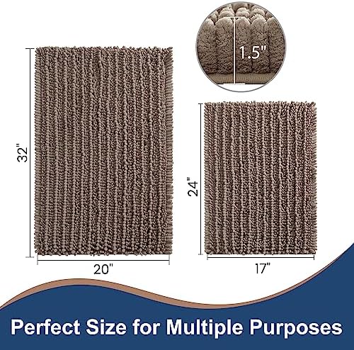 Luxury Polyester Taupe Bathroom Rugs Sets 2 Piece, Thickened Hot Melt Rubber Bottom Bath Mats for Bathroom Non Slip, Bath Rugs Quick Dry Machine Washable for Shower Mat (32"x20"+17"x24")