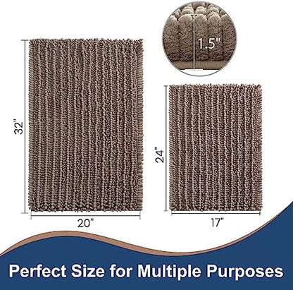 Luxury Polyester Taupe Bathroom Rugs Sets 2 Piece, Thickened Hot Melt Rubber Bottom Bath Mats for Bathroom Non Slip, Bath Rugs Quick Dry Machine Washable for Shower Mat (32"x20"+17"x24")
